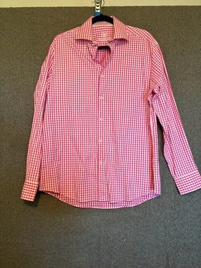 Bugatchi Pink Gingham Long-Sleeve Dress Shirt